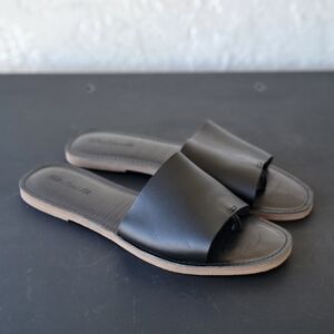 Madewell Women's The Boardwalk Post Slide Sandal Black Leather Size 9